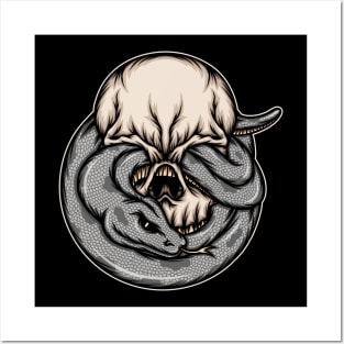 Skull with snake illustration Posters and Art